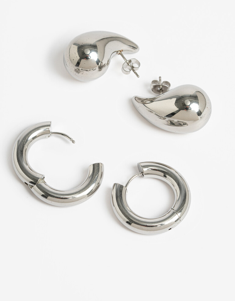 Aros Sets Metal Set De Aros De Acero Plateado - Plateado