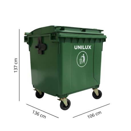 CONTENEDOR DE BASURA CON RUEDAS 1100 LITROS Contenedor de Basura con Ruedas 1100 Litros Verde
