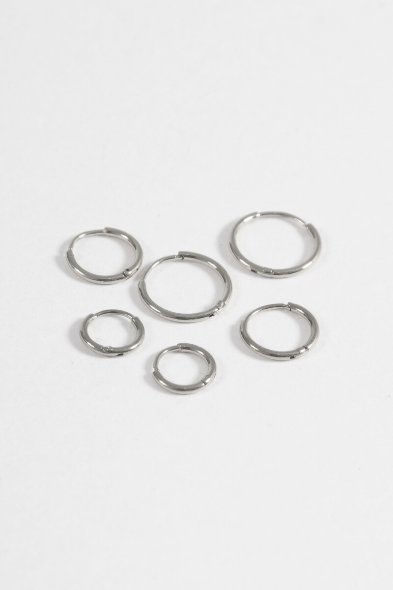 Set de 3 aros de acero finos plateado