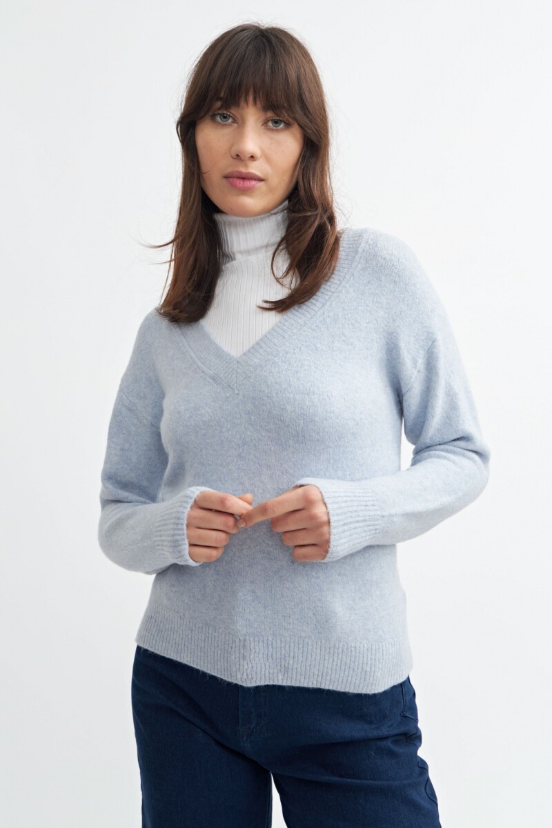 Sweater escote en V - Mujer - CELESTE 