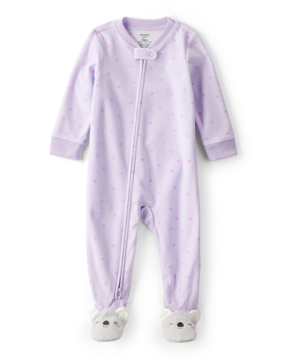 Pijama una pieza de micropolar, con pie, púrpura, diseño koala 
