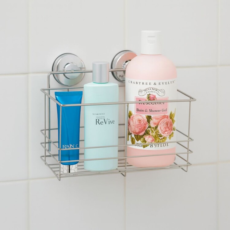 REPISA ORGANIZADOR ALTO CON VENTOSA ACERO INOXIDABLE PLATEADO