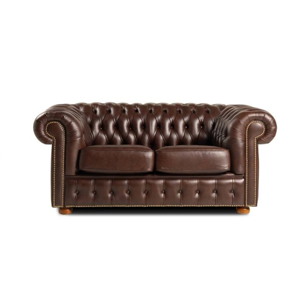 Sillón 100% Cuero - 2 Cuerpos - Chesterfield Caramelo
