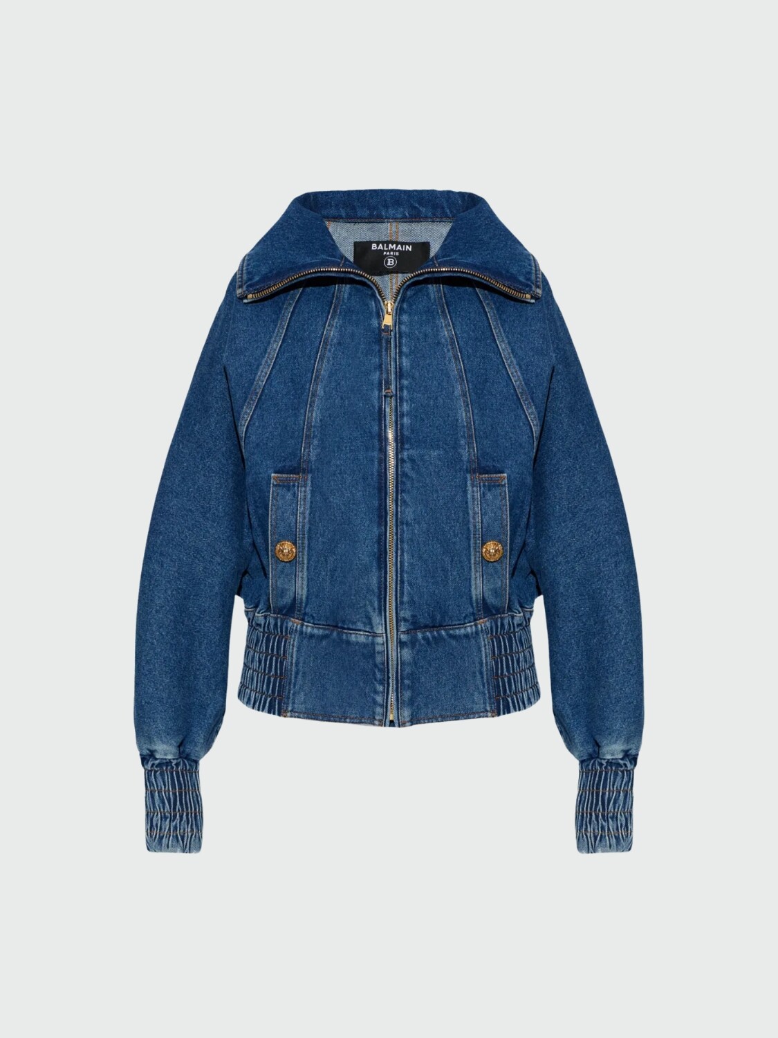 BALMAIN - Campera de Jean Zip-Up Alta Automática
