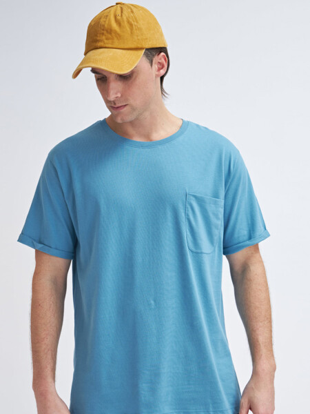 Camiseta manga corta con bolsillo Azul piedra