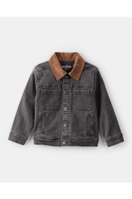 Campera jean negra con cuello de pana Sin color