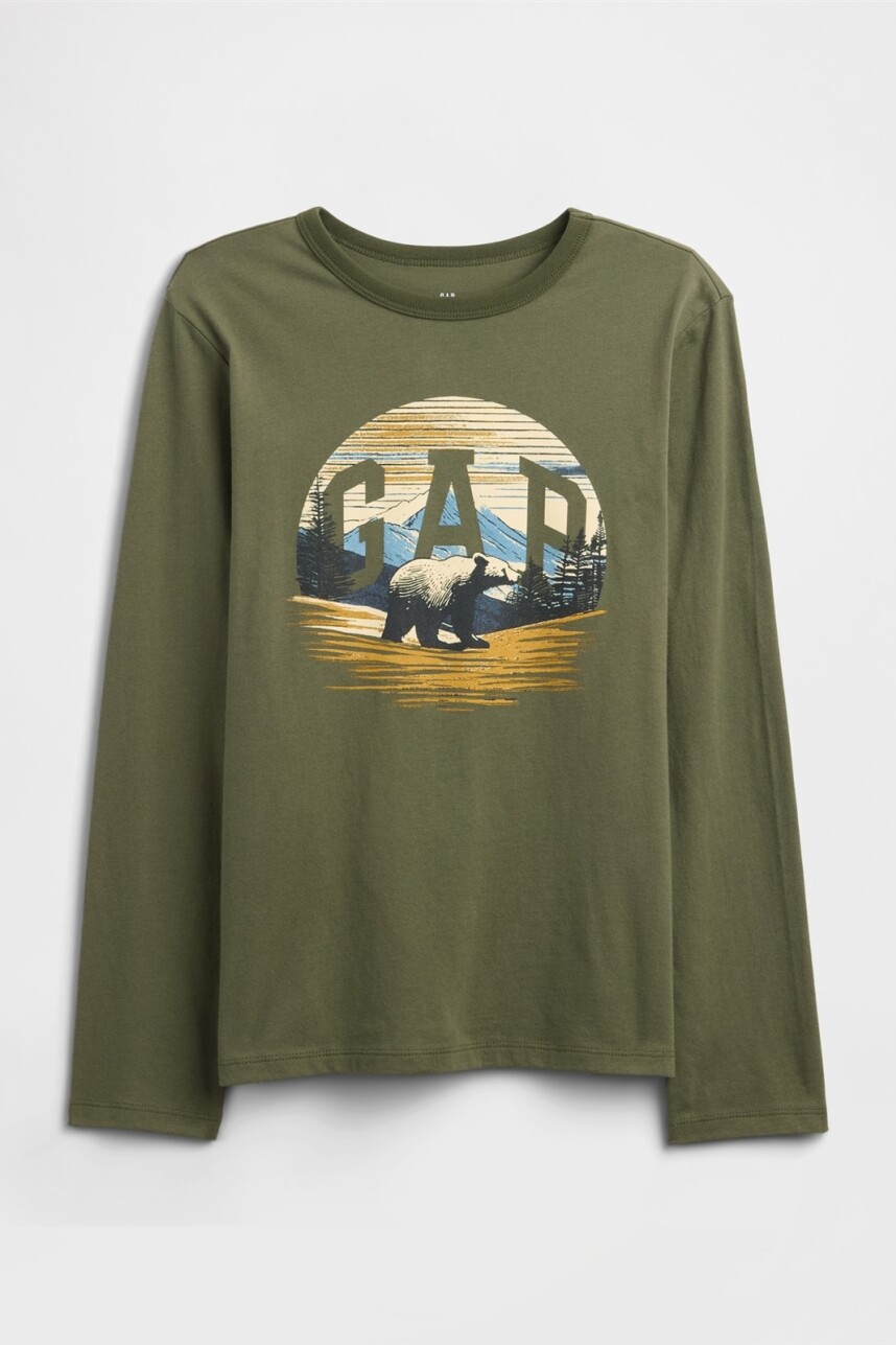 Remera Logo Gap Niño Army Jacket Green