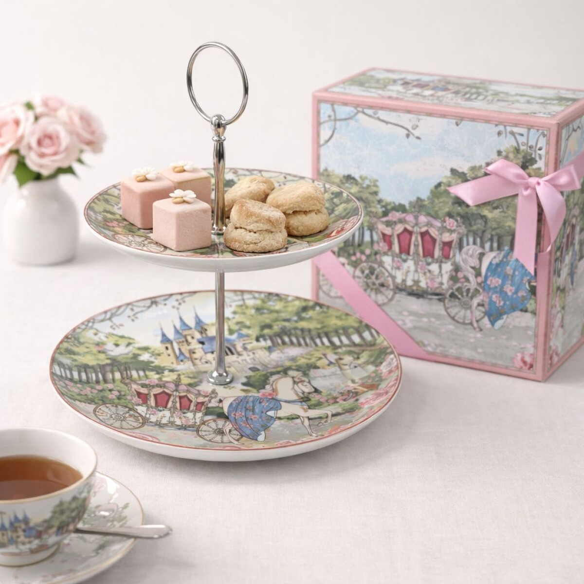 Plato de Pastelería en Cerámica de Dos Pisos Diseño Vintage 