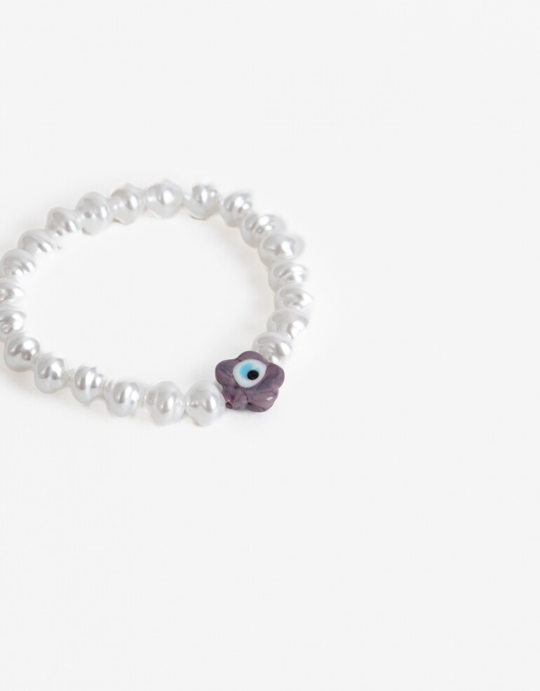Pulseras Elásticas Perlas Pulsera Elástica Perlas Y Ojito - Blanco Crema