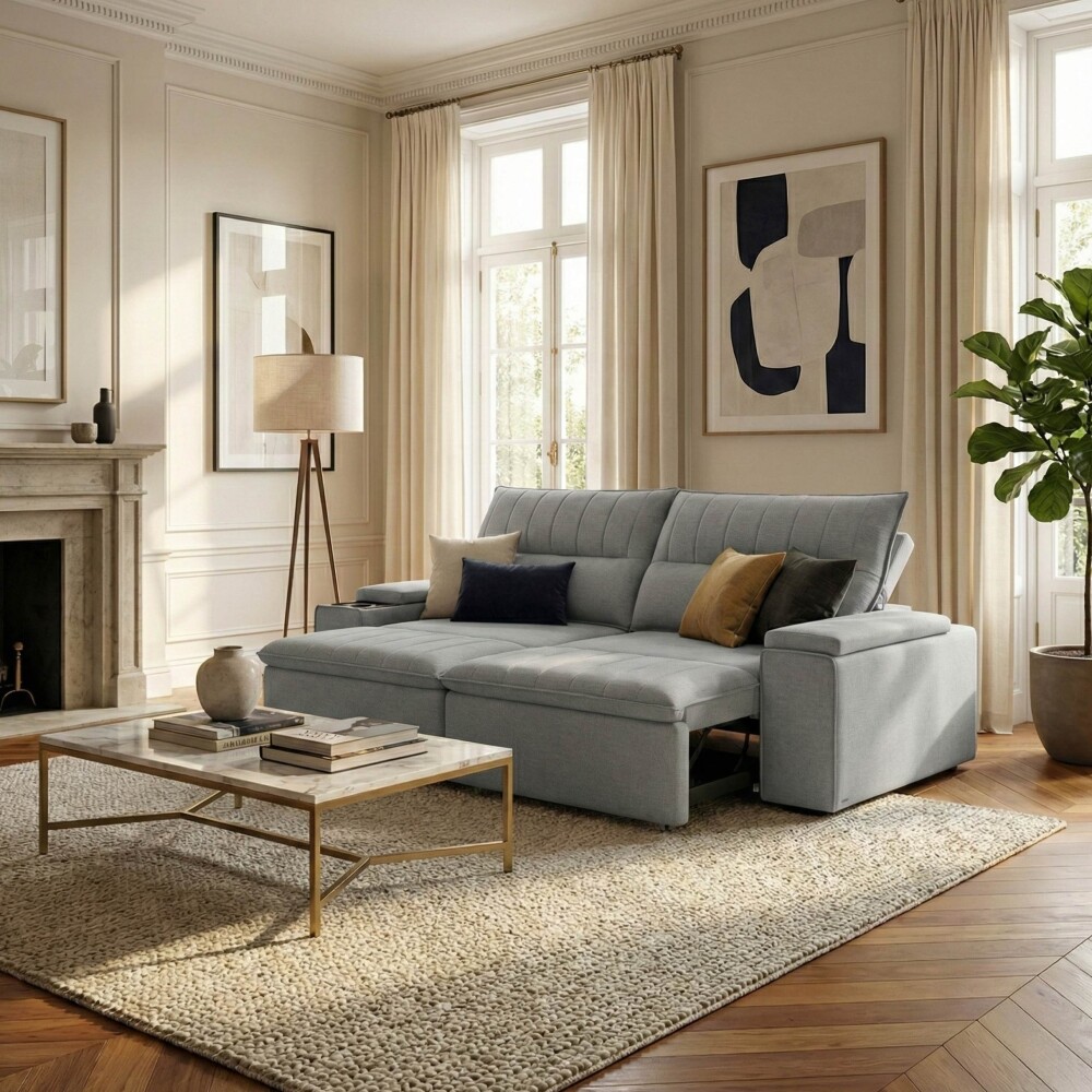 Sillón 3 Cuerpos Reclinable y Retráctil - Pavia Gris