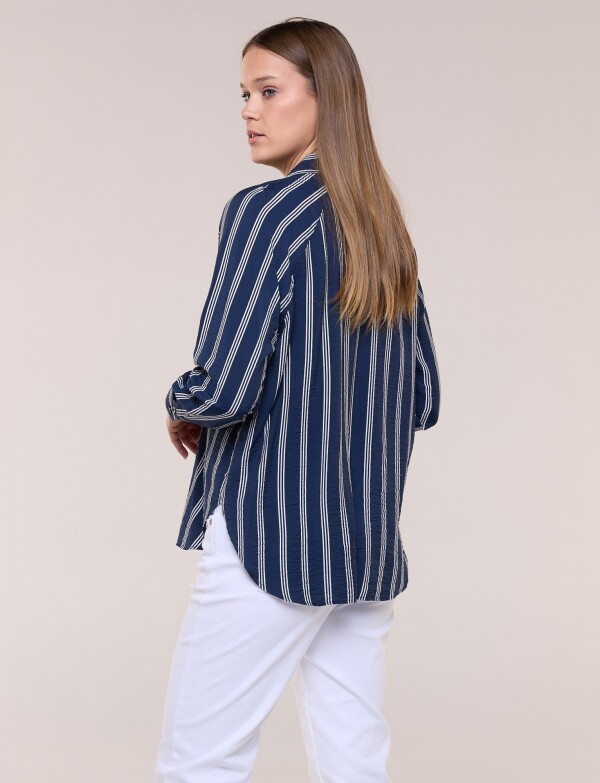 Camisa Rayada De Crepe Con Manga Raglán AZUL/BLANCO
