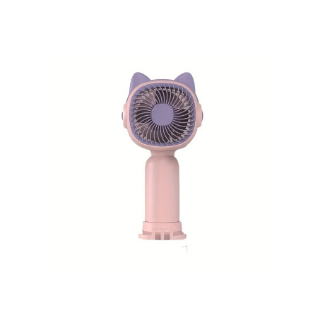 Ventilador De Mano Con Soporte Y Orejitas Gatito Rosa