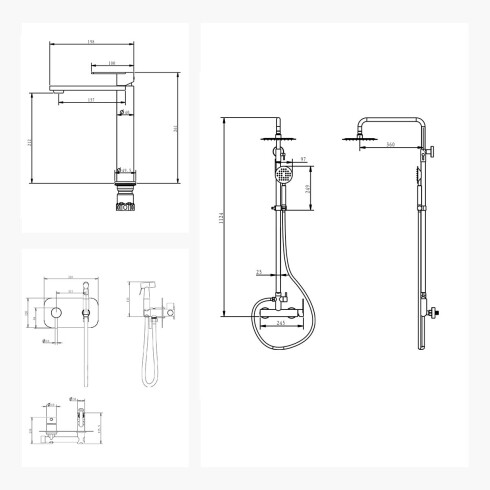 JUEGO DE GRIFERIA LAVATORIO ALTO BARRAL DE DUCHA Y DUCHA HIGIENICA SERIE SALEMI 000