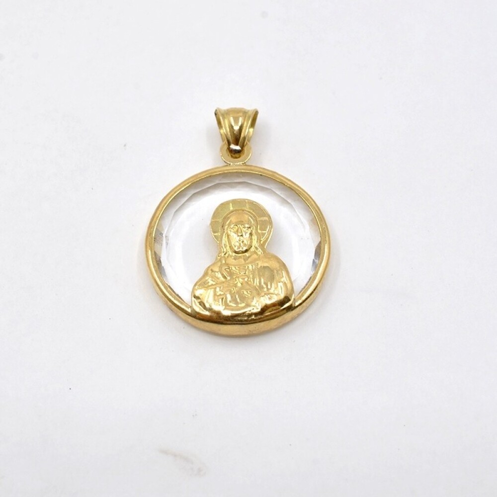 Medalla Religiosa Oro 18K Y Cristal Medalla Religiosa Oro 18K Y Cristal