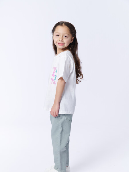 Remera Manga Corta Estampa Flores Blanca