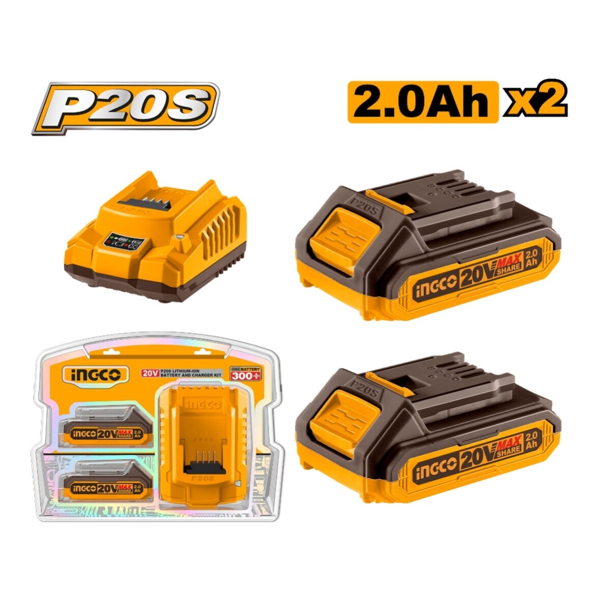 Set X 2 Baterias 20V 4AMP + 1 Cargador Ingco FBCPK1424 