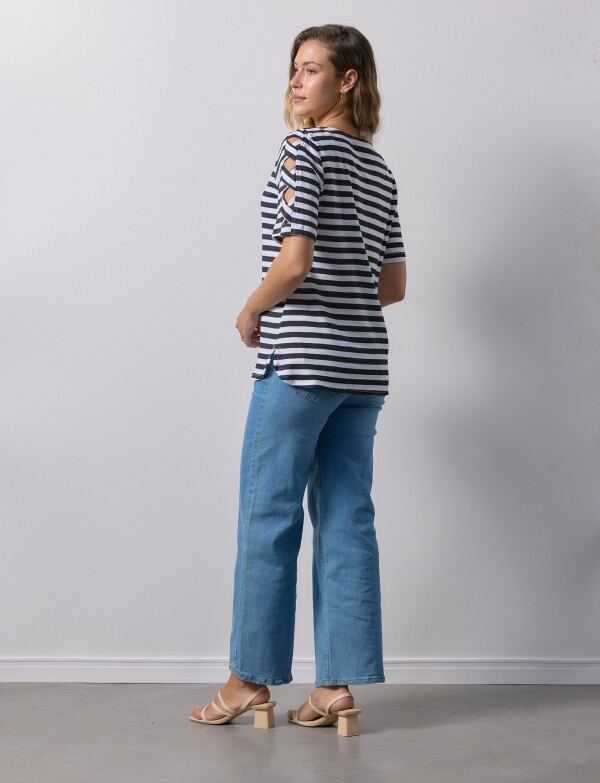 Remera Algodon Lineas NEGRO/BLANCO