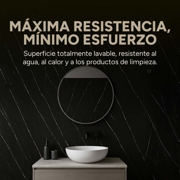 Placa PVC Símil Mármol 2,44x1,22m 3mm Resistente Agua Calor Diseño Mármol Negro