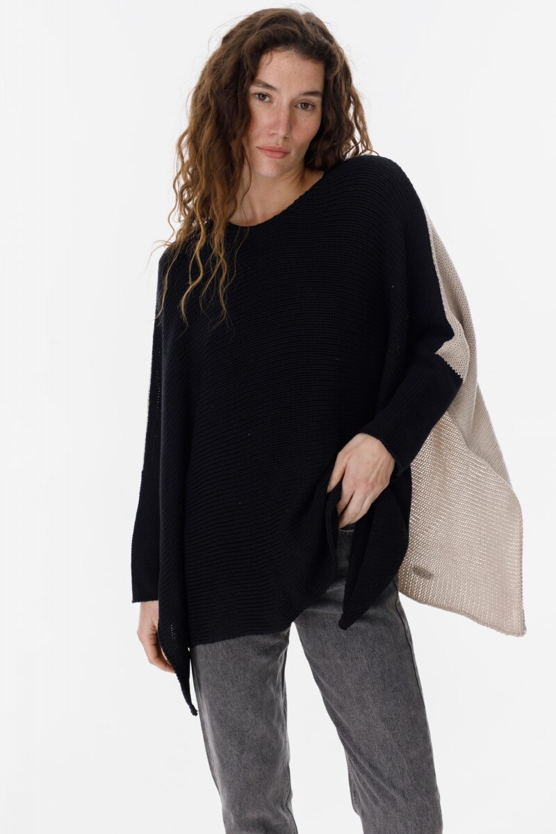 Poncho Misuna Negro/Beige