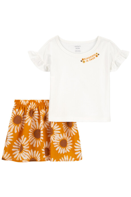 Set dos piezas de algodón, pollera short y blusa diseño floral Sin color