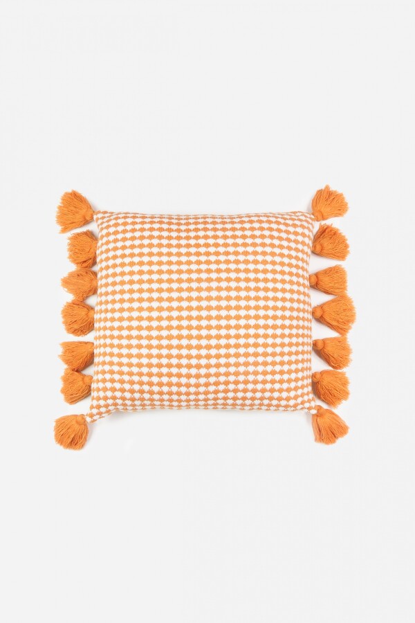 Almohadon rectangular tejido con pompones naranja