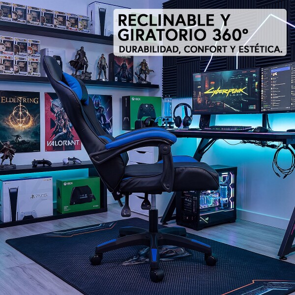 Silla Gamer Ergonomica Escritorio Reclinable Soporta 200kg Imback Negro con Azul Silla Gamer Ergonomica Escritorio Reclinable Soporta 200kg Imback Negro con Azul