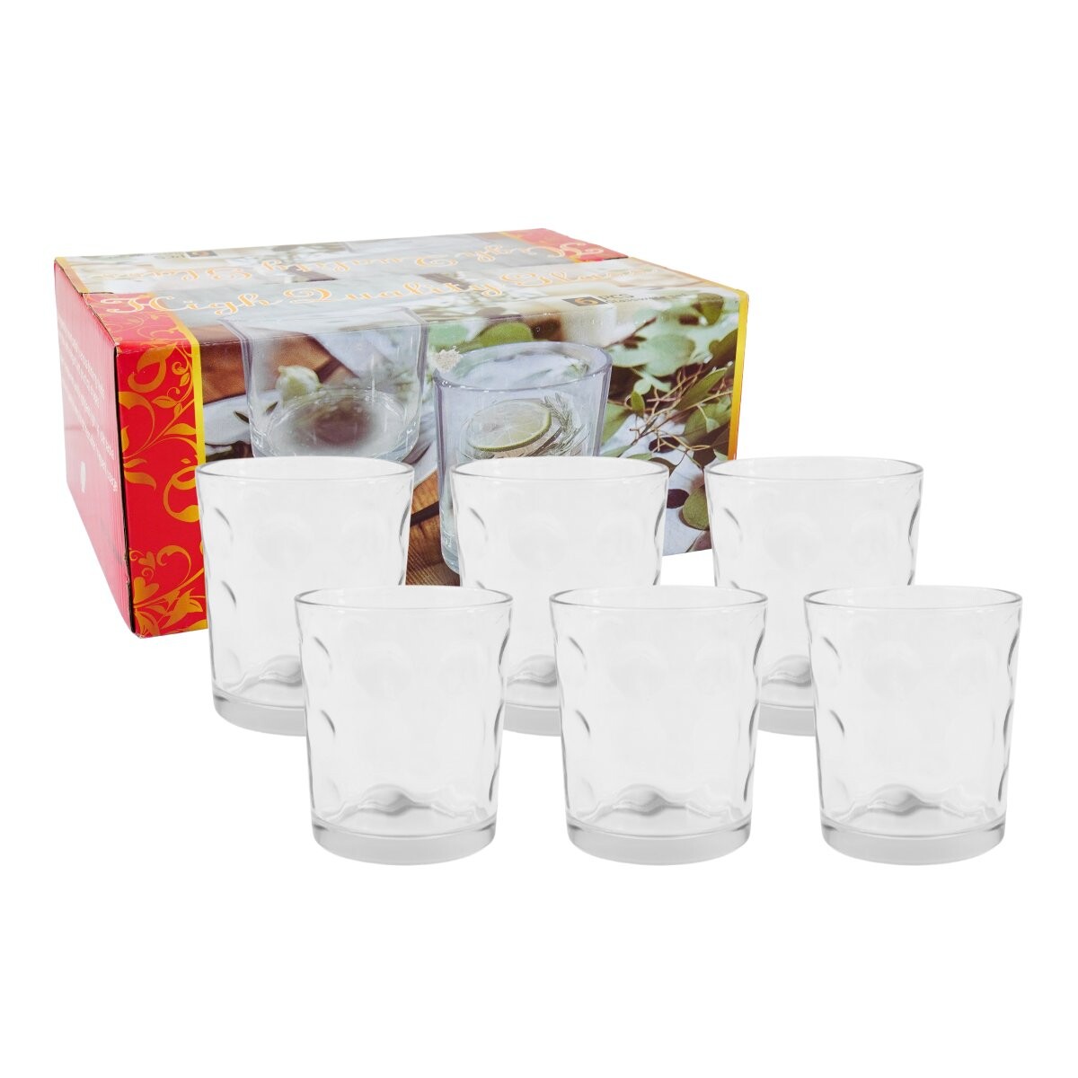 Set de 6 vasos de vidrio labrado circulos 