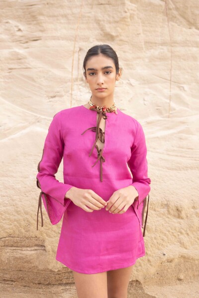 Vestido Tira Linen Fucsia