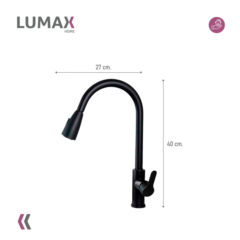 Grifo de cocina gourmet extensible de una sola manija Negro Mate