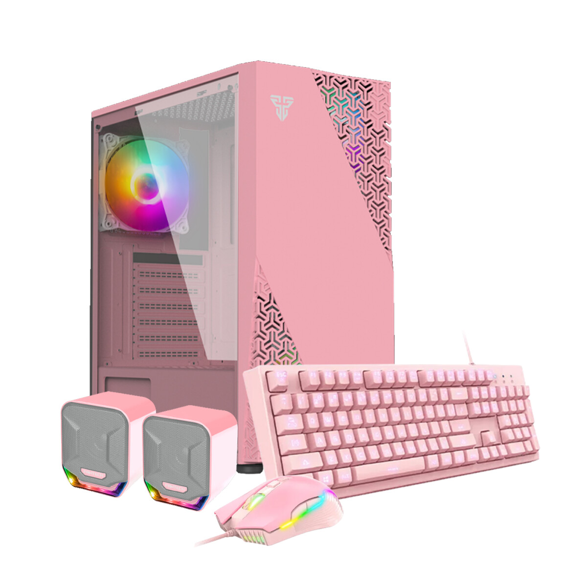 PC GAMER Pink Extra Full. AMD Ryzen 7 5700. RAM 32GB DDR4. Disco Sólido 256GB+D.Duro 500GB. Tarjeta A580 DDR6 8GB 