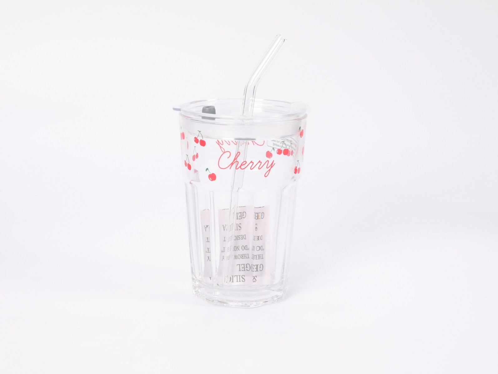 VASO DE VIDRIO CON PAJILLA DE CEREZA (430 ML) 
