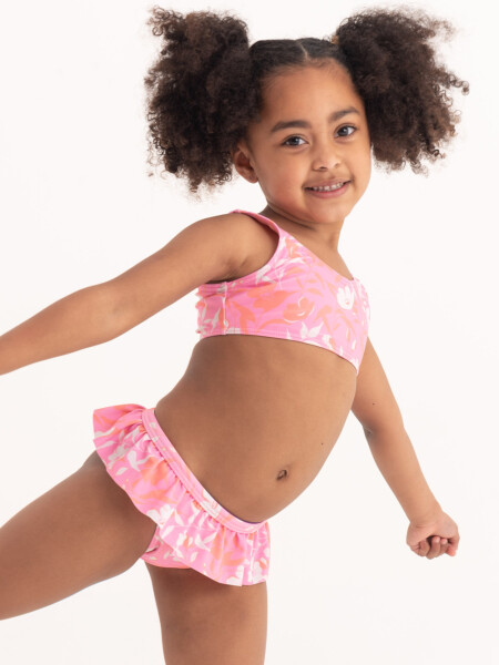 Bombacha bikini con volados Flores Rosado