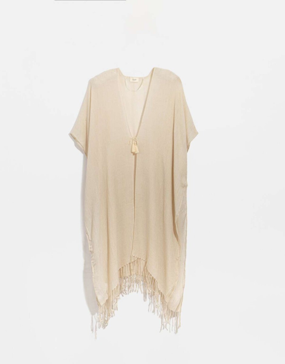 Kimono Tejido Con Flecos - Blanco Crudo 