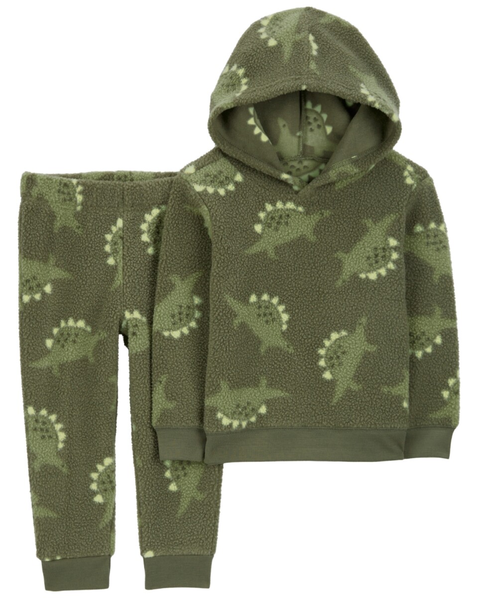 Set dos piezas de micropolar, pantalón y buzo con capucha, diseño dinos 
