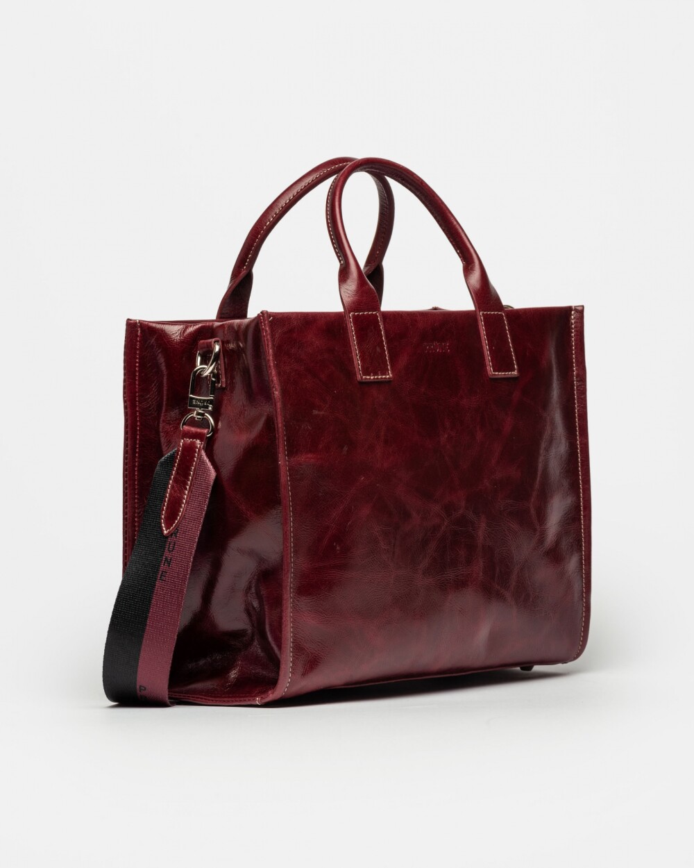 Cartera de Mano Capri En Cuero Liso Bordeaux
