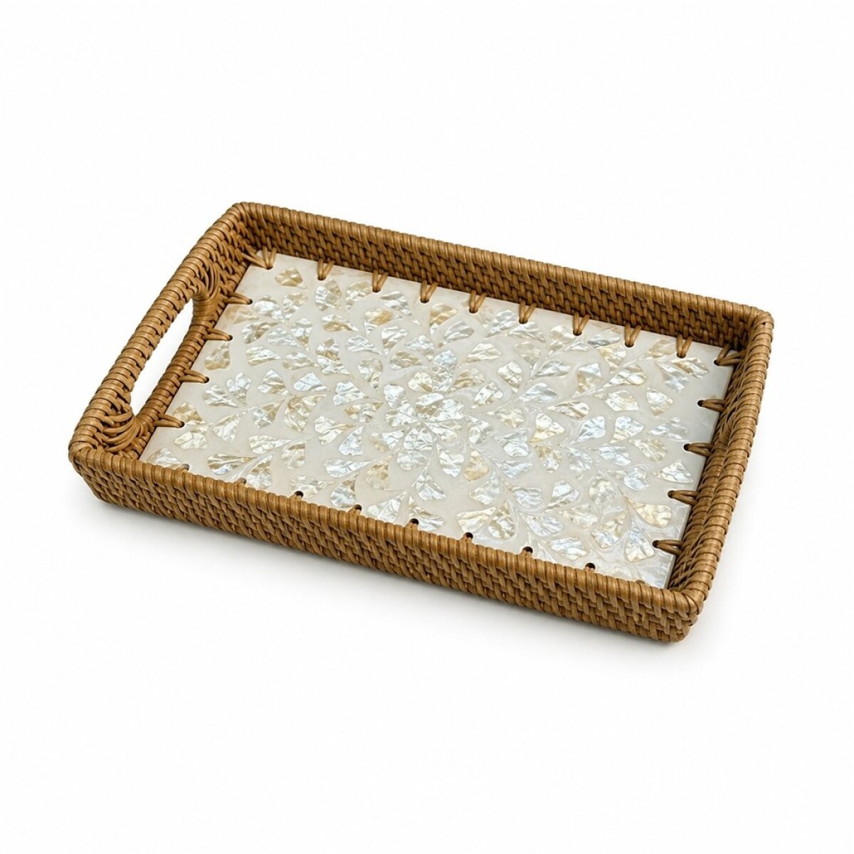 BANDEJA RECTANGULAR 30X20X3CM FIBRA Y NACAR BLANCO 