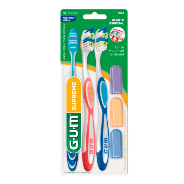 Cepillo de Dientes Supreme Mediano x3 con Capuchón - GUM Cepillo de Dientes Supreme Mediano x3 con Capuchón - GUM