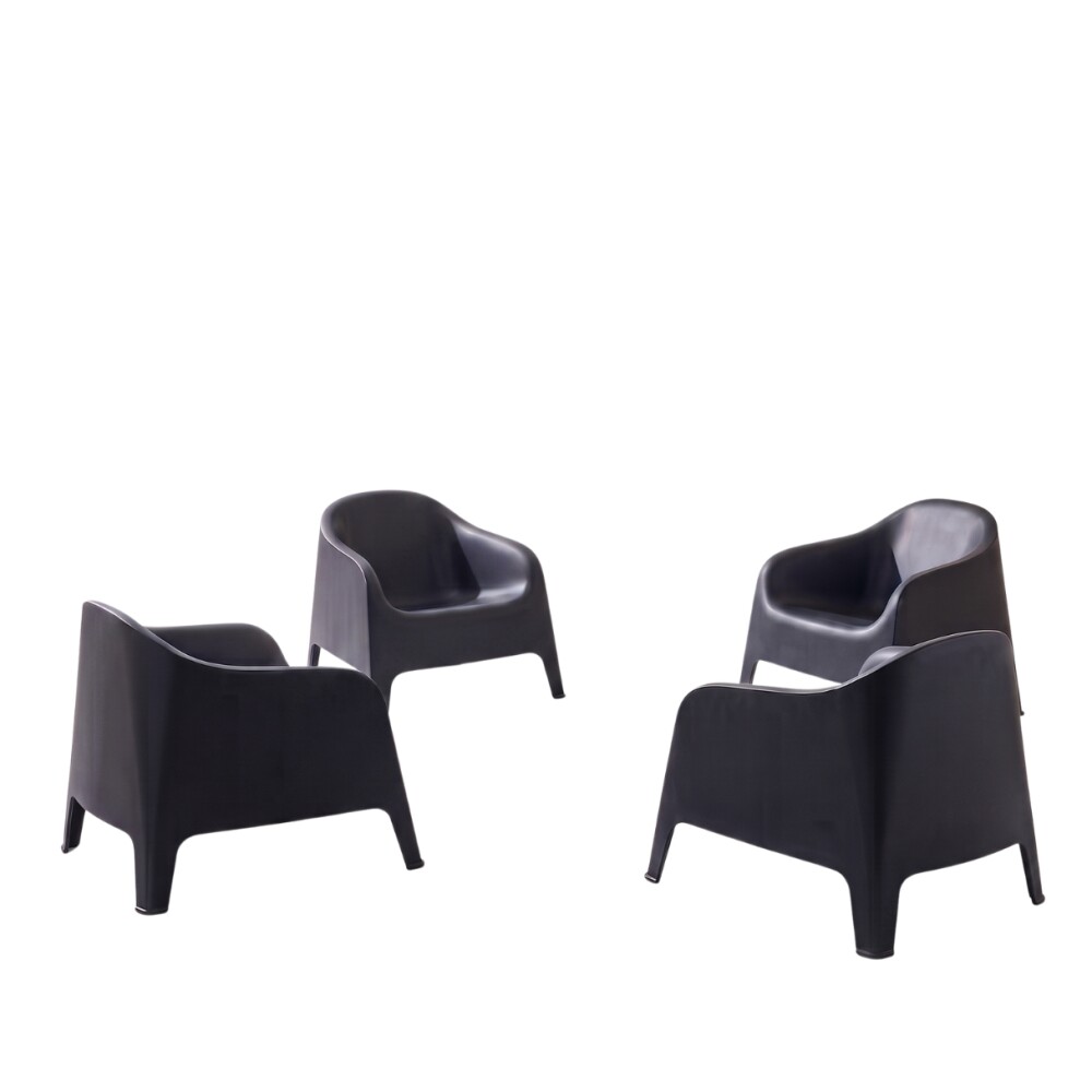 Sillón De Jardín Set X4 Skarpo Apilable + Mesa Master Negro