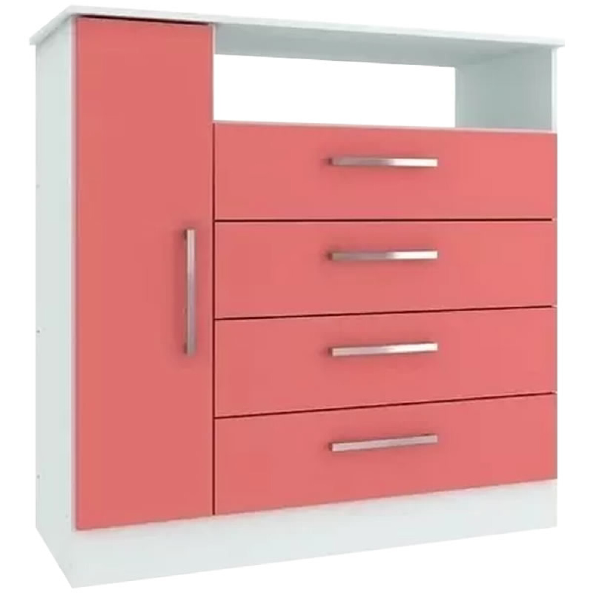 Cómoda cajonera 4 cajones 1 puerta 93x38x91 - Blanco / Rosa 