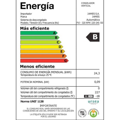 Freezer Vertical James 227 L Frío Seco FVJ-320 NFM Freezer Vertical James 227 L Frío Seco FVJ-320 NFM