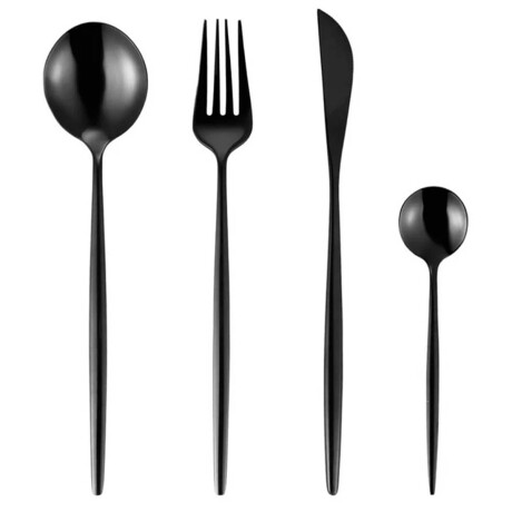 Juego Set De Cubiertos 24p Acero Inoxidable Cocina Negro