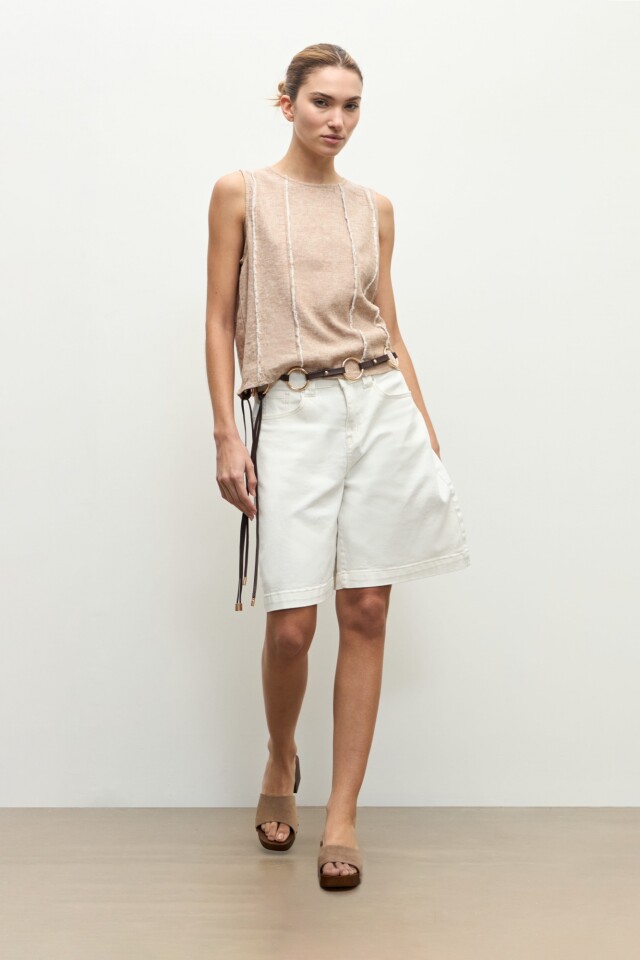 Blusa lino detalle desflecado tostado melange