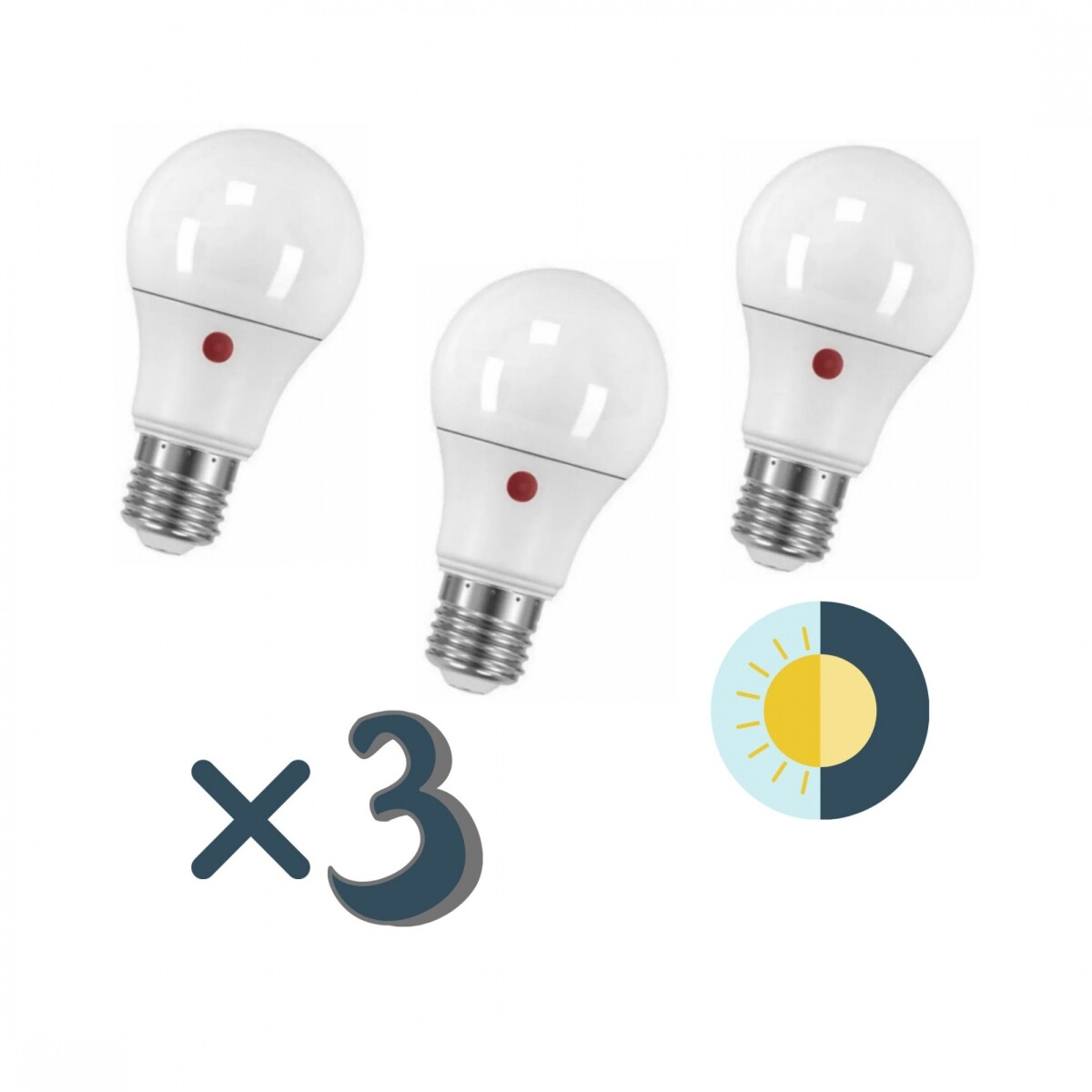 Pack x3 pcs - Lámpara led con Fotocélula 9W E27 - Luz Neutra 