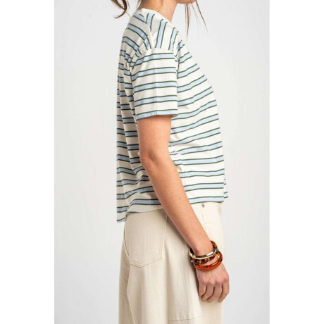 Remera Rayada Algodón Celeste
