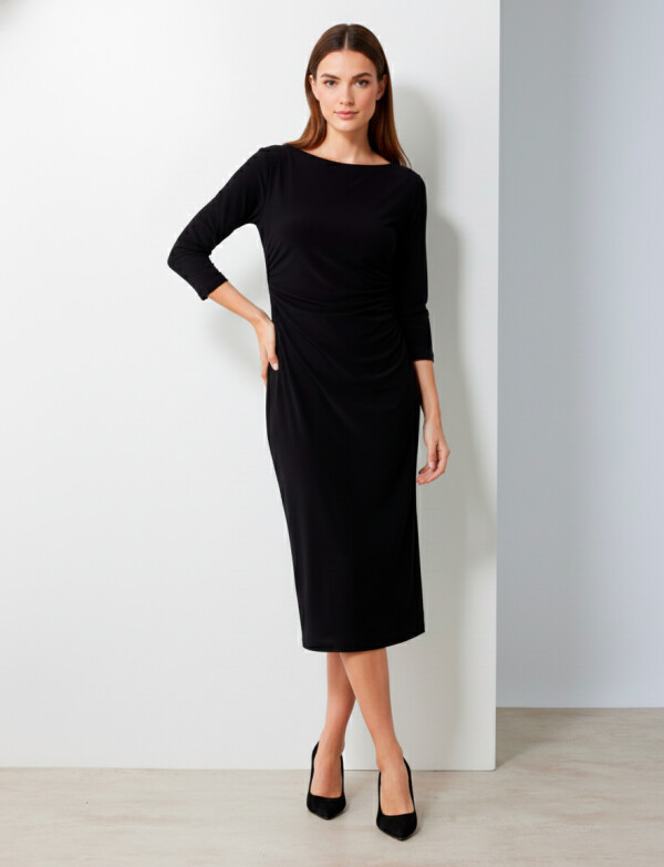 Vestido Midi Frunces NEGRO