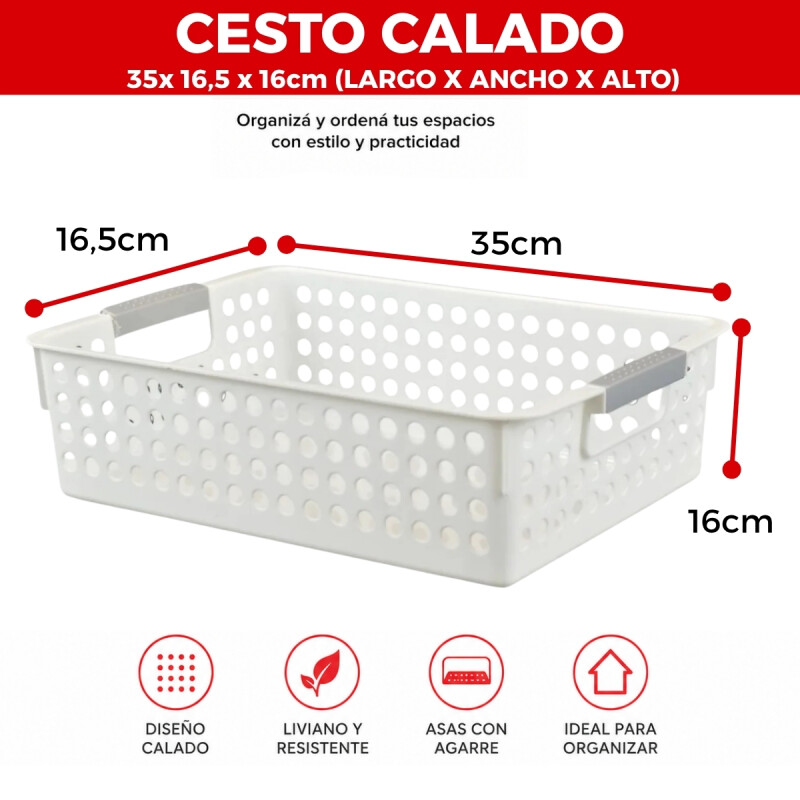 Set x2 Cesto calado M 30 x21,5 x8 cm BLANCO