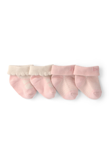 Pack dos pares de medias de algodón, rosadas, estampa hello baby Sin color