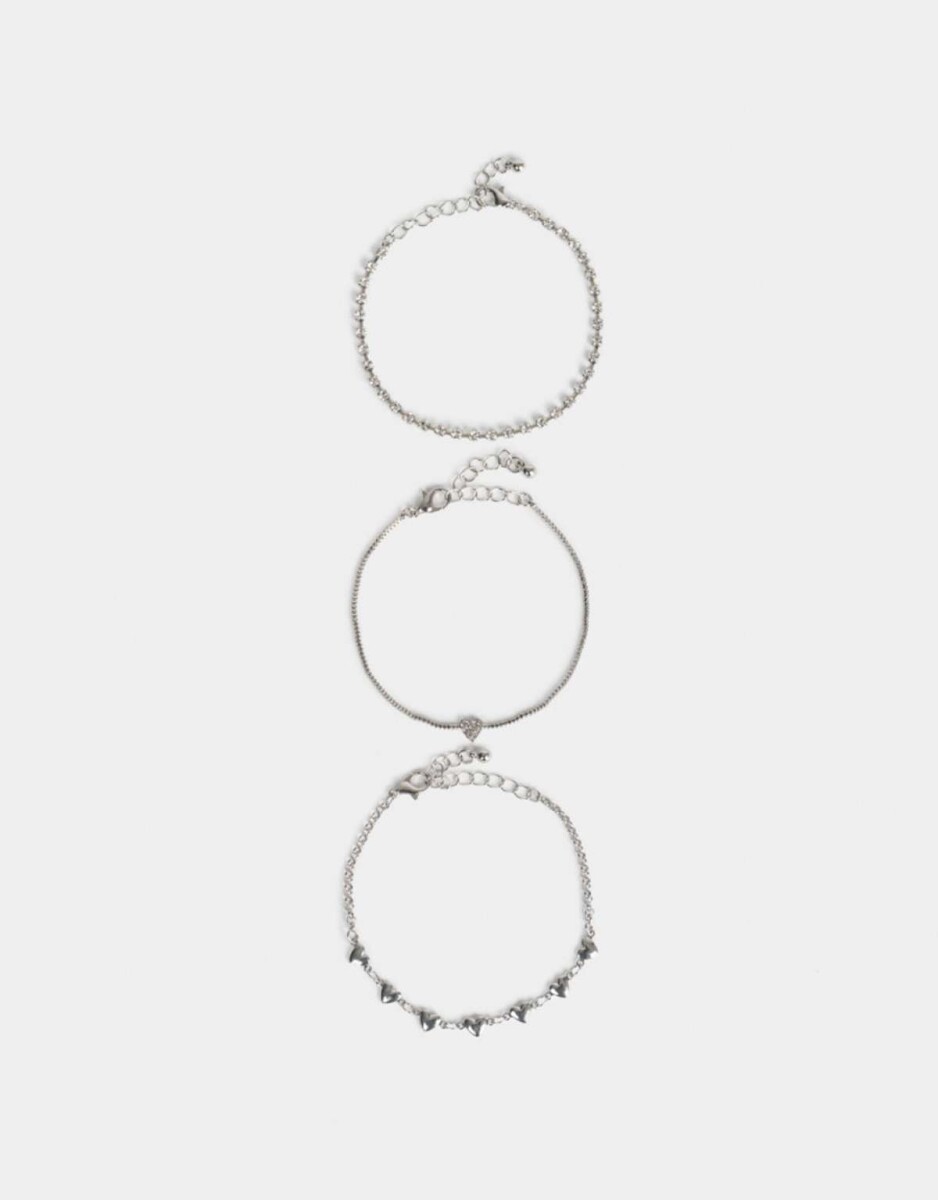 Set De Pulseras Con Corazones - Plateado 