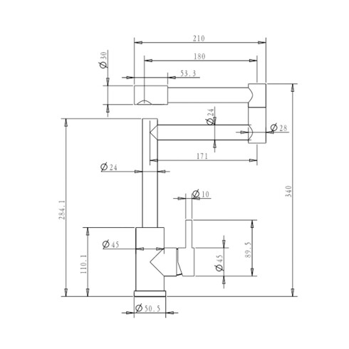 Grifo De Cocina De Mesada De Acero Inoxidable 35Mm Viseu GRIS-BRUSHED NICKEL