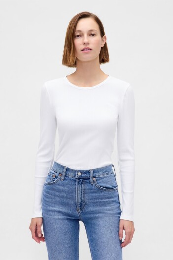 Remera Rib Manga Larga Mujer Fresh White